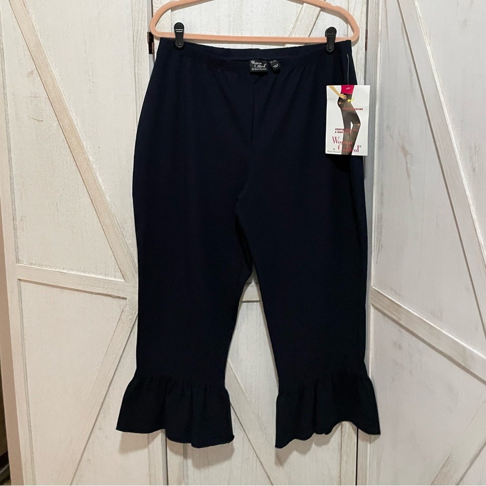 NWT Women with Control ruffle hem pull on pants XLP navy blue